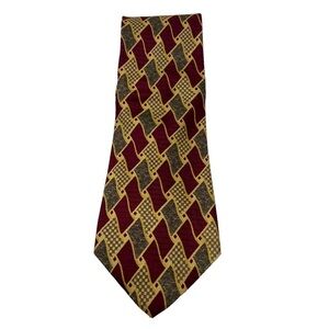 Andrew Fezza Burgundy and Tan Abstract Design Necktie.